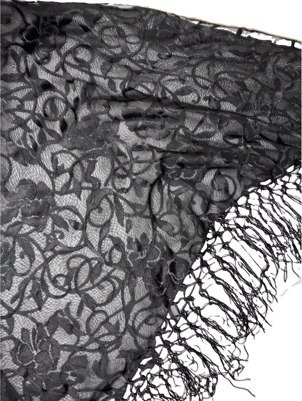 black lace Floral triangle Wrap Shawl Headpiece Accessory With Fringe